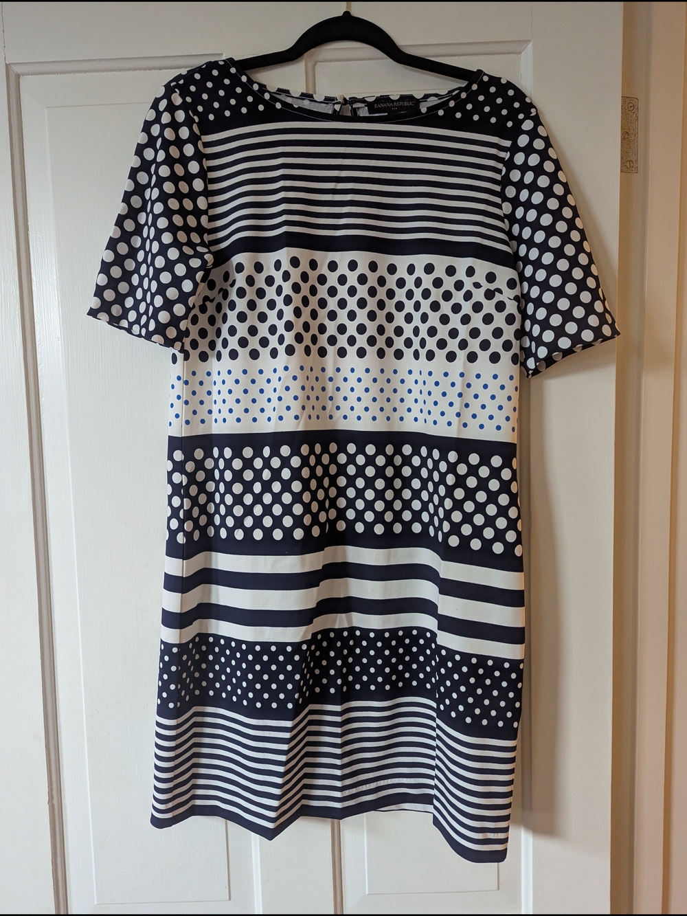 Banana Republic Navy and White Polka Dot & Stripe Midi Dress